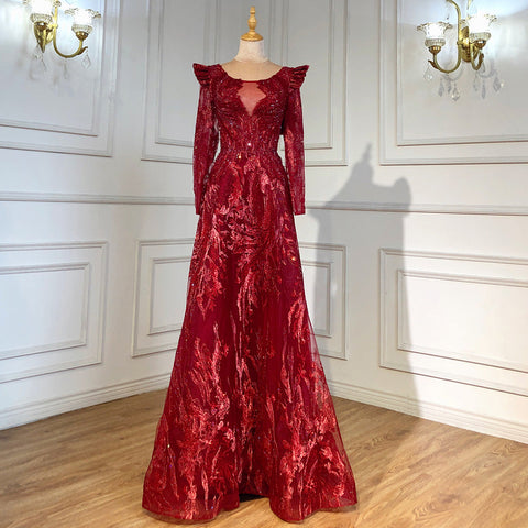 Moslim Blue A-lijn Avond Jurken 2025 Lace Kralen Luxe Voor Vrouw Party LA71552