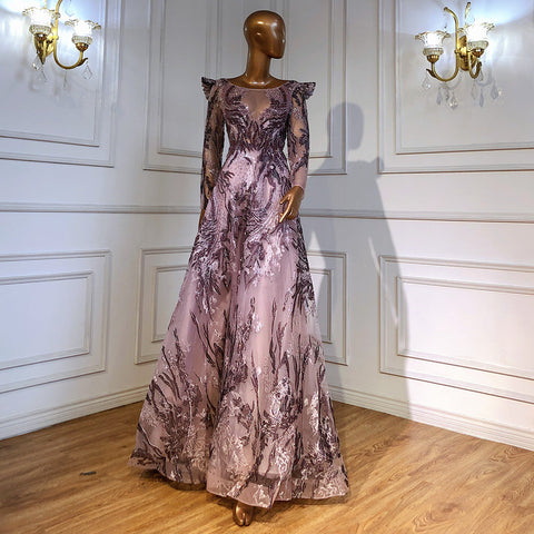 Moslim Blue A-lijn Avond Jurken 2025 Lace Kralen Luxe Voor Vrouw Party LA71552