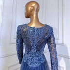 Moslim Blue Mermaid Avond Jurken 2025 Overrok Luxe Kralen Elegant Voor Vrouw Party LA71558