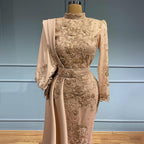 Moslim Grey Mermaid Avond Jurken 2025 Luxe Kralen Elegante Overrok Satijn Voor Vrouwen Party LA71543