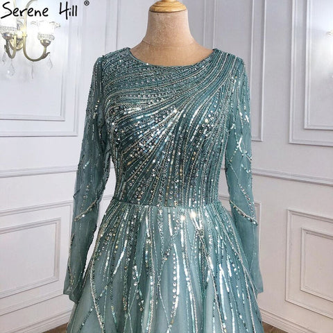 Moslim Groen Luxe Avond Jurken 2025 Kralen A-lijn Voor Vrouw Wedding Party LA71021L