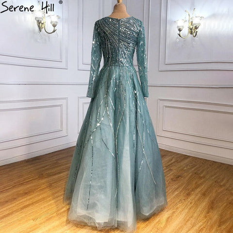 Moslim Groen Luxe Avond Jurken 2025 Kralen A-lijn Voor Vrouw Wedding Party LA71021L