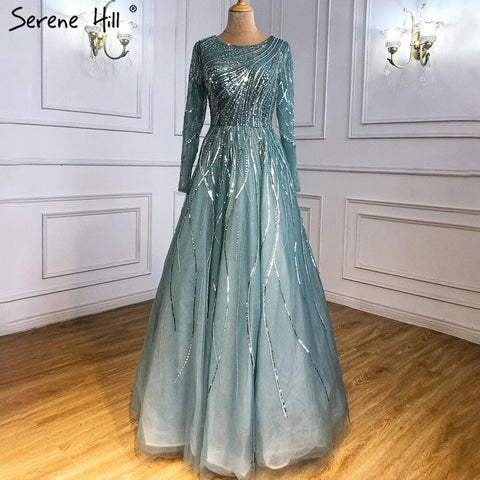 Moslim Groen Luxe Avond Jurken 2025 Kralen A-lijn Voor Vrouw Wedding Party LA71021L