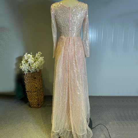 Moslim Perzik Overrok Avond Jurken 2025 Luxe Kralen Elegant Mermaid Voor Vrouwen Party LA71494