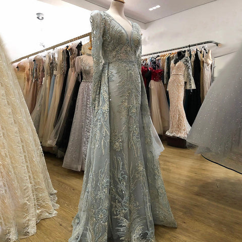 Moslim Roze Overrok Mermaid Avond Jurken 2025 Luxe Kralen Mermaid Voor Vrouw Party LA71572