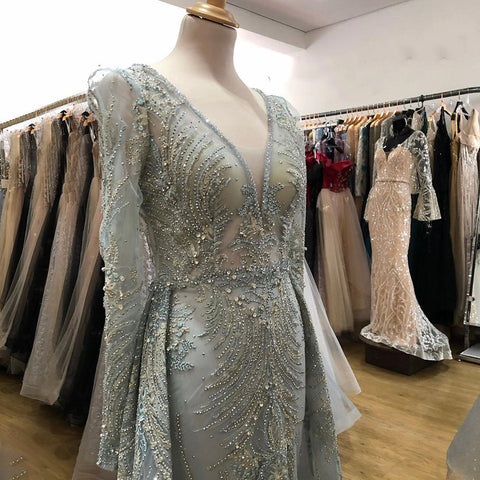 Moslim Roze Overrok Mermaid Avond Jurken 2025 Luxe Kralen Mermaid Voor Vrouw Party LA71572