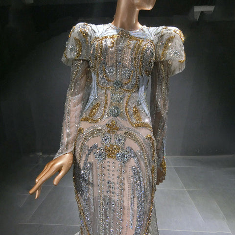 Moslim Zilveren Mermaid Overrok Avond Jurken 2025 Kralen Crystal Luxe Elegant Voor Vrouwen Party LA71573