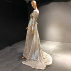 Moslim Zilveren Mermaid Overrok Avond Jurken 2025 Kralen Crystal Luxe Elegant Voor Vrouwen Party LA71573