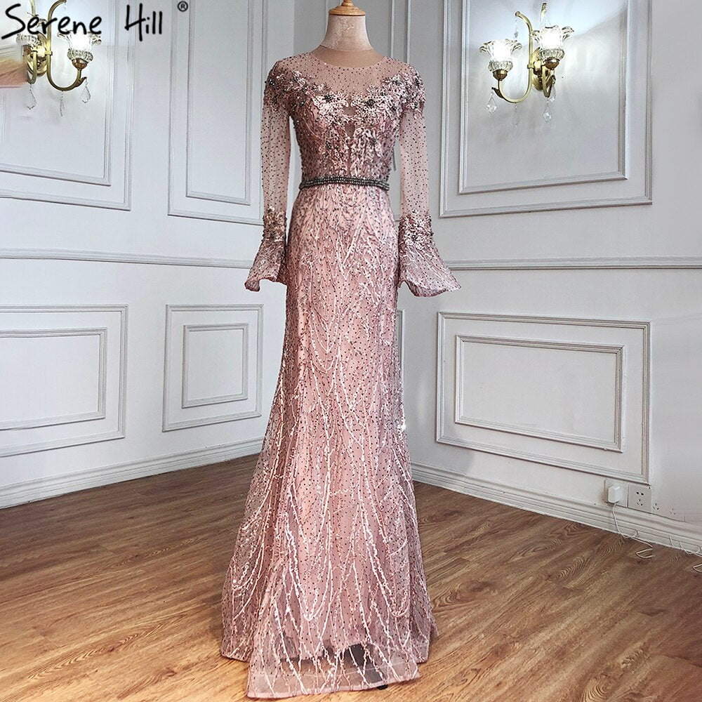 Sale Musliim Blue Mermaid Evening Dresses Gowns 2025 Elegant Beadrd Luxury For Women Party LA71128