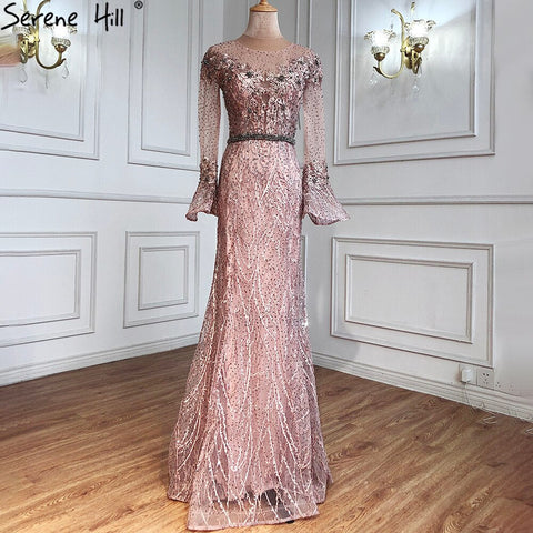 Sale Musliim Blue Mermaid Evening Dresses Gowns 2025 Elegant Beadrd Luxury For Women Party LA71128