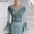 Sale Musliim Blue Mermaid Evening Dresses Gowns 2025 Elegant Beadrd Luxury For Women Party LA71128