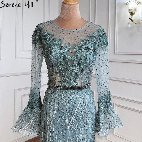 Sale Musliim Blue Mermaid Evening Dresses Gowns 2025 Elegant Beadrd Luxury For Women Party LA71128