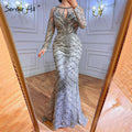 Musliim Grey Mermaid Evening Dresses 2025 Lace Beading Crystal Elegant For Women Party LA71131