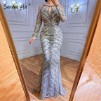 Musliim Grey Mermaid Evening Dresses 2025 Lace Beading Crystal Elegant For Women Party LA71131