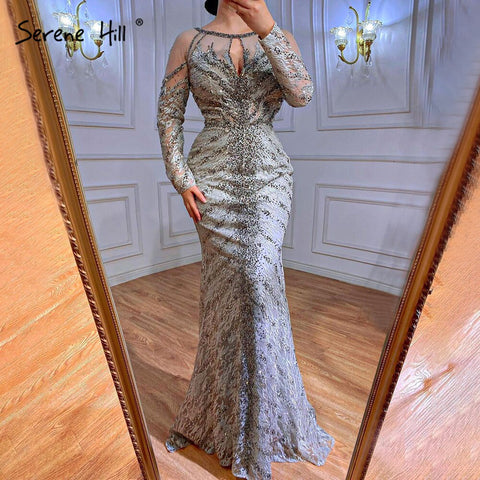 Musliim Grey Mermaid Evening Dresses 2025 Lace Beading Crystal Elegant For Women Party LA71131