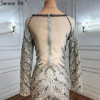 Musliim Grey Mermaid Evening Dresses 2025 Lace Beading Crystal Elegant For Women Party LA71131