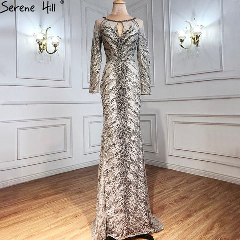 Musliim Grey Mermaid Evening Dresses 2025 Lace Beading Crystal Elegant For Women Party LA71131