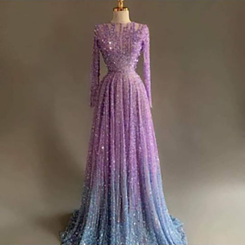 Muslim A Line Beaded Luxury Arabic Evening Dresses Gowns 2025 For Women Wedding Party LA71907