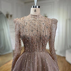 Muslim A-Line Luxury Pearls Beaded Nude  Midi  Ankle Length Evening Dresses Gowns Formal Woman Wedding Party LA72176
