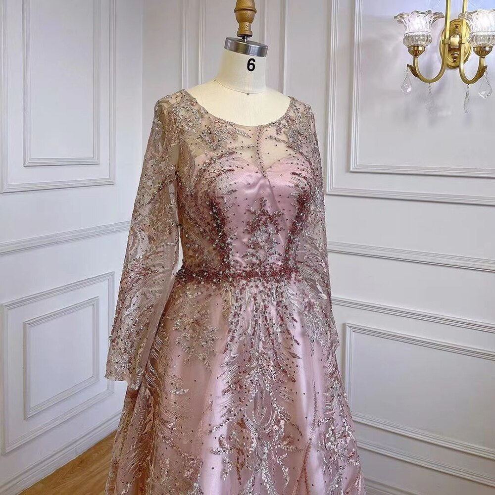 Muslim A-Line Pink Luxury Evening Dresses Gowns Lace Beaded 2025 For Women Party LA71794