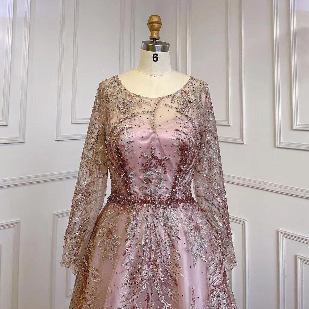 Muslim A-Line Pink Luxury Evening Dresses Gowns Lace Beaded 2025 For Women Party LA71794