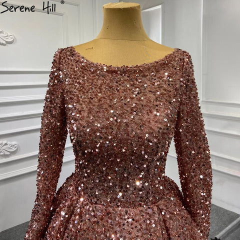 Muslim Bean Pink Gold Evening Dresses Gowns 2025 A-Line Luxury Sparkle For Women Party HM67124A