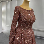 Muslim Bean Pink Gold Evening Dresses Gowns 2025 A-Line Luxury Sparkle For Women Party HM67124A