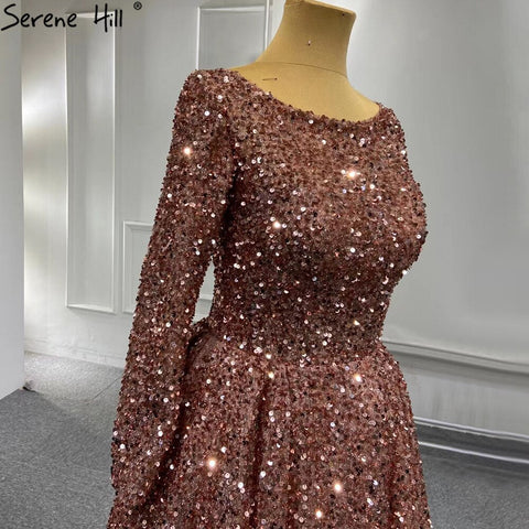 Muslim Bean Pink Gold Evening Dresses Gowns 2025 A-Line Luxury Sparkle For Women Party HM67124A