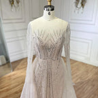 Muslim Beige Elegant Overskirt Mermaid Luxury Beaded Evening Dresses Gowns 2025 For Woman Party LA72528