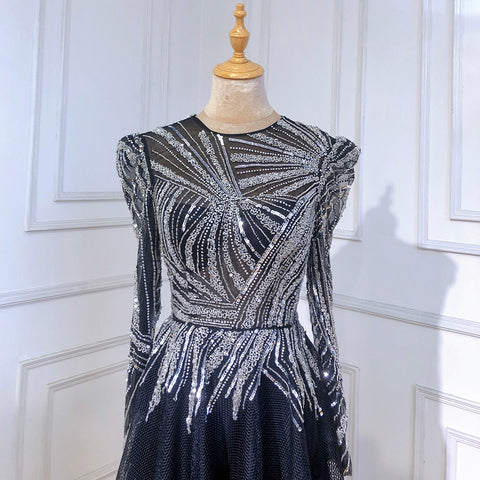 Muslim Black A-Line Luxury Beaded Ankle Length Evening Dresses Gowns 2025 For Women Party LA71290