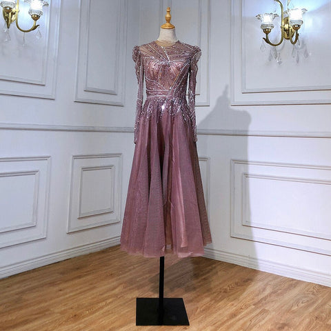 Muslim Black A-Line Luxury Beaded Ankle Length Evening Dresses Gowns 2025 For Women Party LA71290