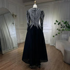 Muslim Black A-Line Midi Luxury Beaded Ankle Length Evening Dresses Gowns 2025 For Women Party LA71290