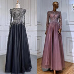 Muslim Black A-Line Midi Luxury Beaded Ankle Length Evening Dresses Gowns 2025 For Women Party LA71290