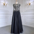 Muslim Black A-Line Midi Luxury Beaded Ankle Length Evening Dresses Gowns 2025 For Women Party LA71290