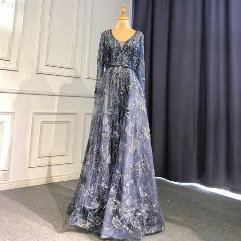 Muslim Black A-Line Sweetheart Necck Evening Dresses Long Arm Gowns 2025 Luxury Beaded For Women Party LA71023A