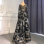 Muslim Black A-Line Sweetheart Necck Evening Dresses Long Arm Gowns 2025 Luxury Beaded For Women Party LA71023A