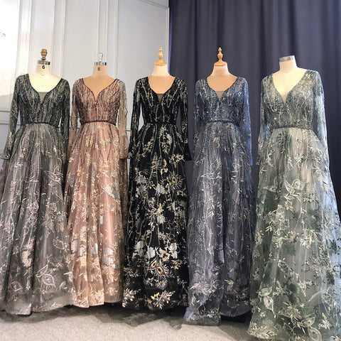 Muslim Black A-Line Sweetheart Necck Evening Dresses Long Arm Gowns 2025 Luxury Beaded For Women Party LA71023A