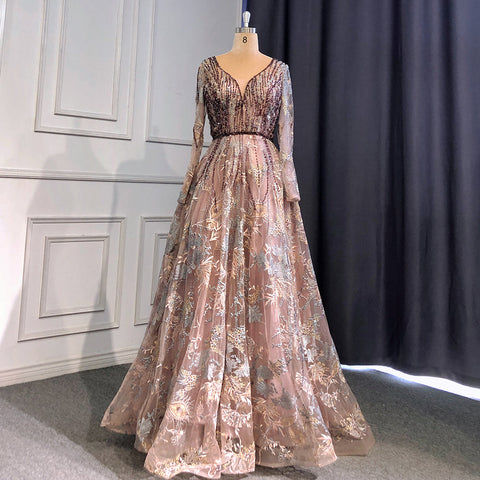 Muslim Black A-Line Sweetheart Necck Evening Dresses Long Arm Gowns 2025 Luxury Beaded For Women Party LA71023A