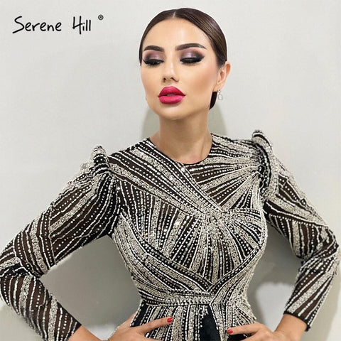 Muslim Black Evening Dresses Gowns 2025 A-Line Beaded Ankle-Length For Women Party LA71290