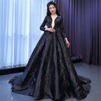 Muslim Black Luxury Lace Beaded Long Sleeves Wedding Dresses Bride Gowns Custom Made Ball Gown 2025 HM67500