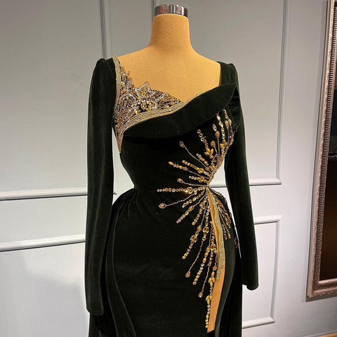 Muslim Black Mermaid Evening Dresses Gowns 2025 Velour Overskirt Elegant Luxury For Women Party LA71513