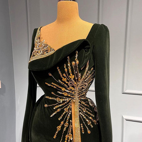 Muslim Black Mermaid Evening Dresses Gowns 2025 Velour Overskirt Elegant Luxury For Women Party LA71513