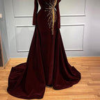 Muslim Black Mermaid Evening Dresses Gowns 2025 Velour Overskirt Elegant Luxury For Women Party LA71513
