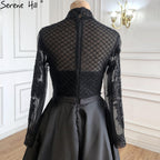 Muslim Black Satin Luxury Evening Dresses Gowns 2025 Beading A-Line For  Women Party LA70919