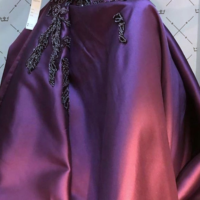 Muslim Black Satin Luxury Evening Dresses Gowns 2025 Beading A-Line For  Women Party LA70919