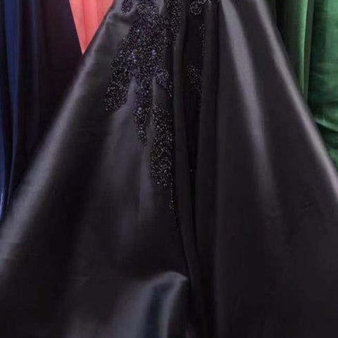 Muslim Black Satin Luxury Evening Dresses Gowns 2025 Beading A-Line For  Women Party LA70919