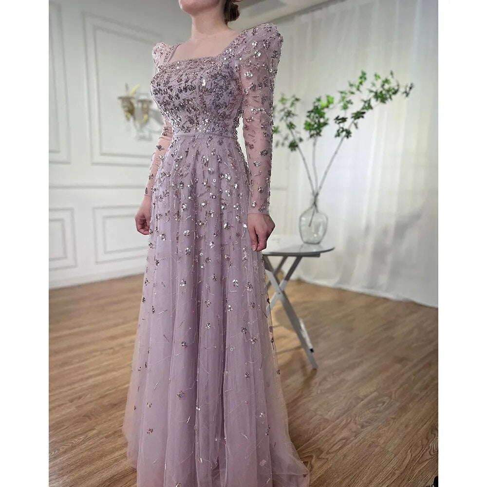 Muslim Blue A Line  Evening Dresses Luxury Beaded  Formal Gowns 2025 For Women Party LA71762A