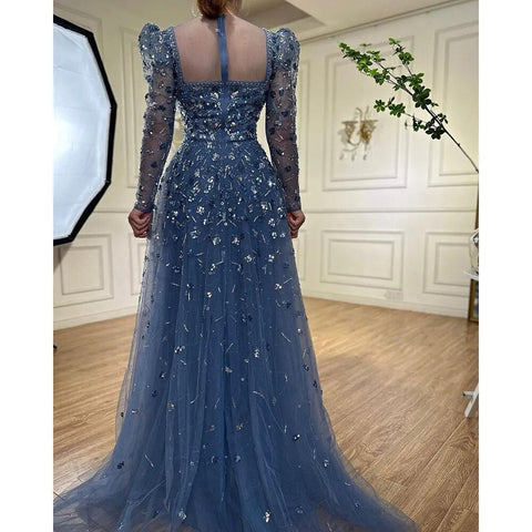 Muslim Blue A Line  Evening Dresses Luxury Beaded  Formal Gowns 2025 For Women Party LA71762A