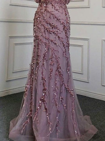 Muslim Blue Boat Neck Elegant Mermaid Beaded Evening Dresses Long Luxury 2025 Celebrity LA71653C