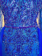 Muslim Blue Elegant Mermaid Luxury Evening Dresses Gowns Beaded Over Skirt 2025 For Women Party LA71891